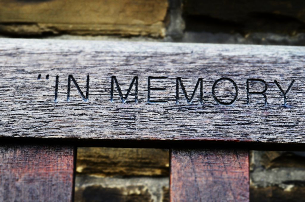 Bench with the words In Memory embossed